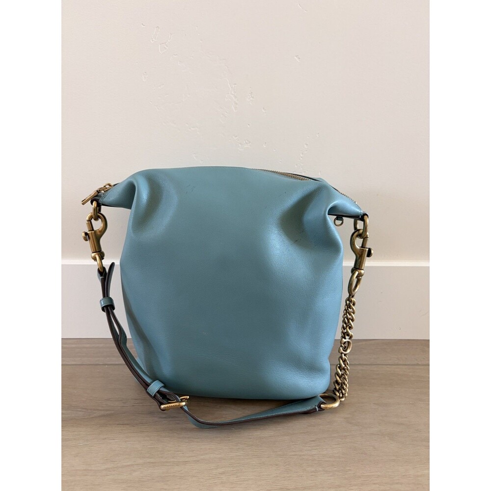 Coach Signature Chain Duffle 79029 Blue Leather Shoulder Crossbody Bag J1923